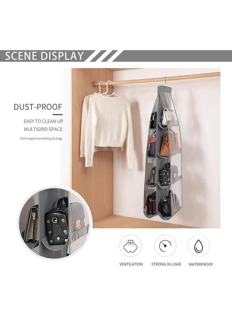 ChicAbode Hanging Closet Organizer, 2 Pcs 8 Pockets Hanging Handbag Purse Organizer, Made of Sturdy Double Layer Oxford Cloth and PVC, Foldable, Different Sizes Fit all Your Bags, Grey - Image 3